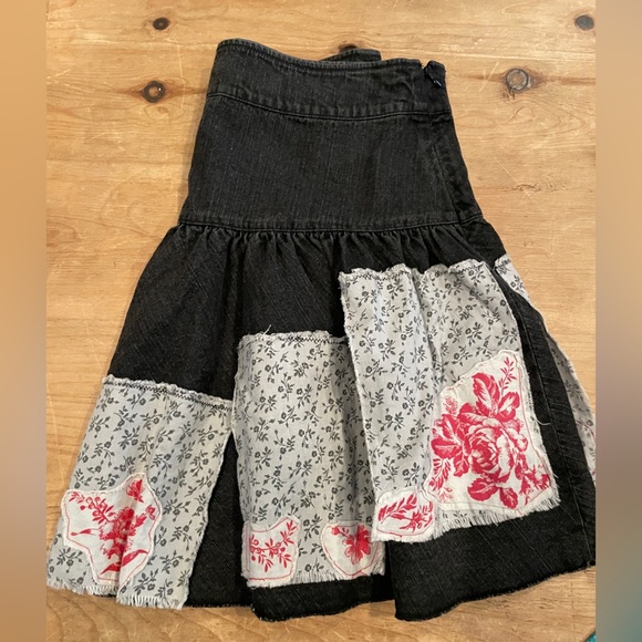 Free People Denim Raw Hem Paisley Floral Patchwork high waist mini skirt Boho 4 - Picture 1 of 12